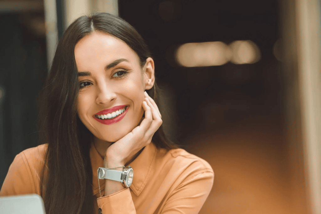 smiling-woman-after-getting-a-Cincinnati-dental-cleaning